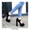 Peep Toe Chunky Heels Platforms Mary Janes Flock Pumps - Black