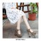 Peep Toe Chunky Heels Platforms Mary Janes Flock Pumps - Leopard