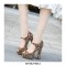 Peep Toe Chunky Heels Platforms Mary Janes Flock Pumps - Leopard