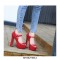 Peep Toe Chunky Heels Platforms Mary Janes Pumps - Red