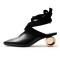 Soft Pointed Toe Classics Crosstied Genuine Leather Strange Heels Retro Sandals - Black Leather