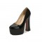 Round Toe Chunky Heels Platforms Patent Pumps - Black