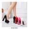 Round Toe Chunky Heels Platforms Patent Pumps - Red