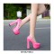Round Toe Chunky Heels Platforms Patent Pumps - Red