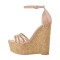 Peep Toe Ankle Buckle Straps Platforms Wedges Sandals - Beige
