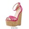 Peep Toe Ankle Buckle Straps Platforms Wedges Sandals - Hot Pink