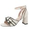 Peep Toe Chunky Heels Ankle Buckle Straps French Retro Sandals - Beige