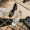 Peep Toe Chunky Heels Ankle Buckle Straps French Retro Sandals - Beige