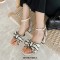 Peep Toe Chunky Heels Ankle Buckle Straps French Retro Sandals - Beige