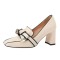 Square Toe Chunky Heels Slingback French Retro Pumps - Beige