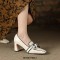 Square Toe Chunky Heels Slingback French Retro Pumps - Beige