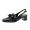 Square Toe Chunky Heels Slingback French Retro Sandals - Black