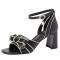 Peep Toe Chunky Heels Ankle Buckle Straps French Retro Sandals - Black