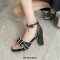 Peep Toe Chunky Heels Ankle Buckle Straps French Retro Sandals - Black