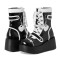Round Toe Lace Up Platforms Ankle Highs Wedges Punk Boots - Black Faux Leather