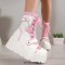 Round Toe Lace Up Platforms Ankle Highs Wedges Punk Boots - Black Faux Leather