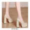 Square Toe Chunky Heels Platforms Serpentine Pumps - Beige