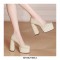 Square Toe Chunky Heels Platforms Serpentine Pumps - Beige