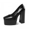 Square Toe Chunky Heels Platforms Serpentine Pumps - Black
