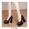 Square Toe Chunky Heels Platforms Serpentine Pumps - Black