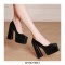 Square Toe Chunky Heels Platforms Serpentine Pumps - Black