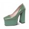 Square Toe Chunky Heels Platforms Serpentine Pumps - Green