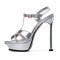 Peep Toe Fish Mouth Platforms Ankle Buckle T Straps Stiletto Heels Sandals - Silver Leather
