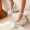 Square Toe Chunky Heels Platforms Snake Print Ankle Buckle Straps Pumps - White