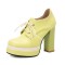 Round Toe Lace Up Chunky Heels Low Platforms Loafers Pumps - Green Faux Leather