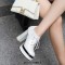 Round Toe Lace Up Chunky Heels Low Platforms Loafers Pumps - White Faux Leather