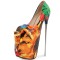 Fish Mouth Peep Toe Stiletto Metal Heels Platforms Nature Flowers Pattern Pumps - Red Patent