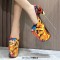 Fish Mouth Peep Toe Stiletto Metal Heels Platforms Nature Flowers Pattern Pumps - Red Patent