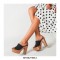 Chunky Heels Platform Peep Toe Mules Outdoor Sandals  - Black