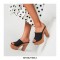 Chunky Heels Platform Peep Toe Mules Outdoor Sandals  - Black