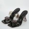 Peep Toe PVC Transparent Spike Heels Crystal Flower Sandals Slippers - Black