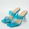Peep Toe PVC Transparent Spike Heels Crystal Flower Sandals Slippers - Blue