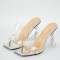 Peep Toe PVC Transparent Spike Heels Crystal Flower Sandals Slippers - Silver