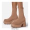 Chunky Heel Platform Ankle Fabric Socks Boots - Beige