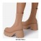 Chunky Heel Platform Ankle Fabric Socks Boots - Beige