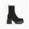 Chunky Heel Platform Ankle Fabric Socks Boots - Black