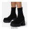 Chunky Heel Platform Ankle Fabric Socks Boots - Beige