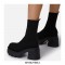 Chunky Heel Platform Ankle Fabric Socks Boots - Beige
