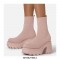 Chunky Heel Platform Ankle Fabric Socks Boots - Beige