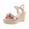 Peep Toe Platforms Ankle Buckle Straps Flowers Wedges Sandals - Apricot