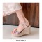 Peep Toe Platforms Ankle Buckle Straps Flowers Wedges Sandals - Apricot