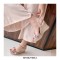 Peep Toe Platforms Ankle Buckle Straps Flowers Wedges Sandals - Apricot