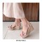 Peep Toe Platforms Ankle Buckle Straps Flowers Wedges Sandals - Apricot