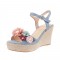 Peep Toe Platforms Ankle Buckle Straps Flowers Wedges Sandals - Blue