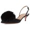 Pointed Toe Pom Poms Kitten Heels Slingback Sandals Pumps - Black