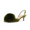 Pointed Toe Pom Poms Kitten Heels Slingback Sandals Pumps - Green